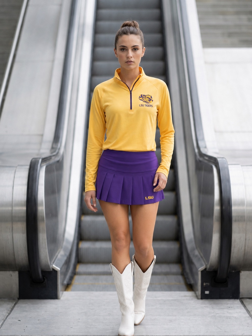 Russell Athletic LSU Tigers 1/4 Zip Long Sleeve Athletic Pullover Shirt Gold Wom